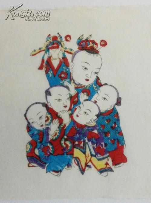 稀见小精品*老木版年画版画*70年代潍县杨家埠木版年画社作品五子夺魁