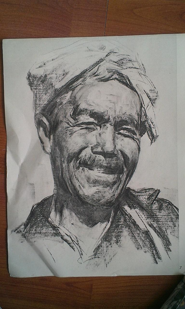 1977年素描 陕北老贫农 张惠民画