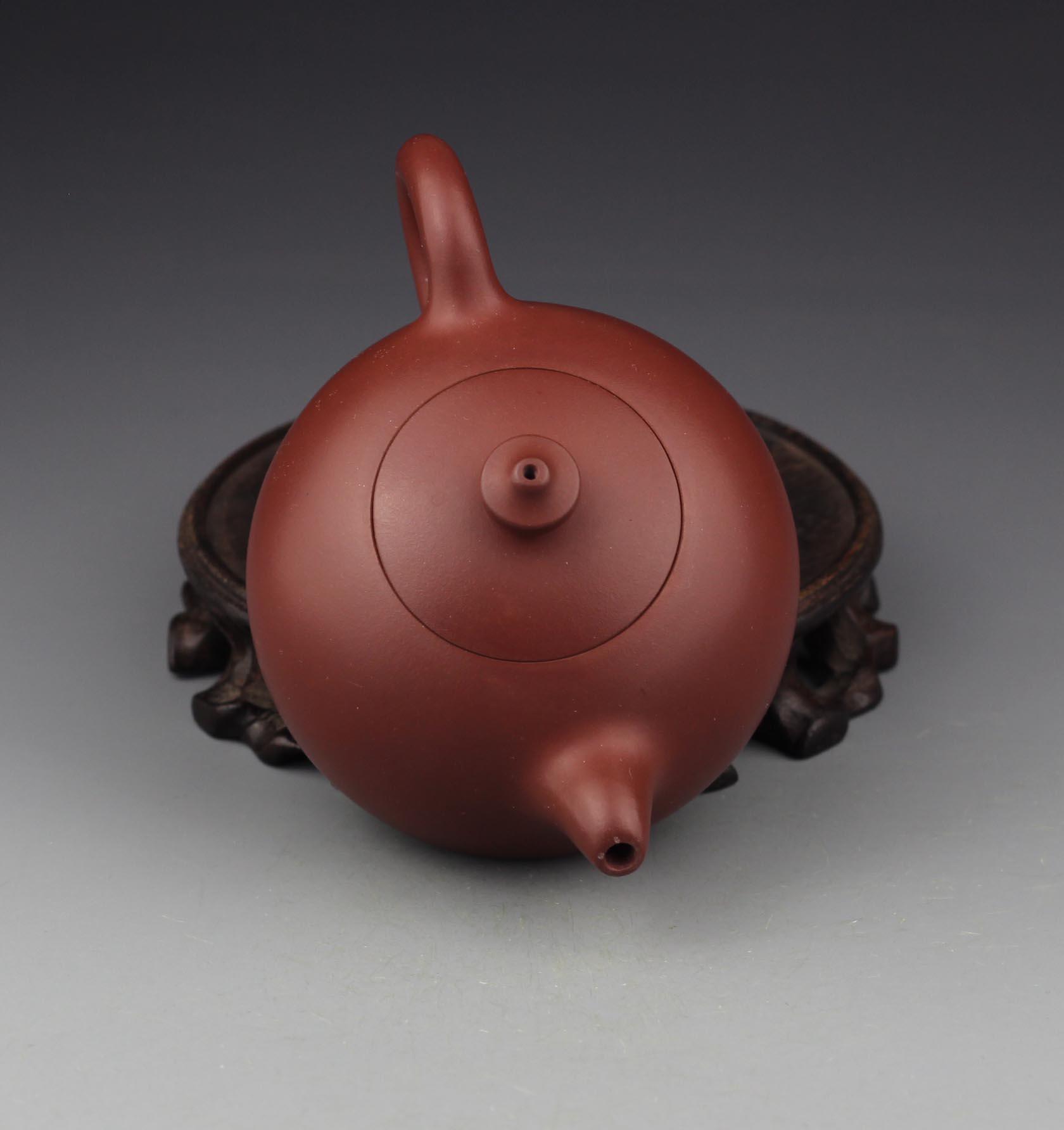 宜兴紫砂壶周国君原矿鸡血红泥半月壶附作者保真证书及作品照片