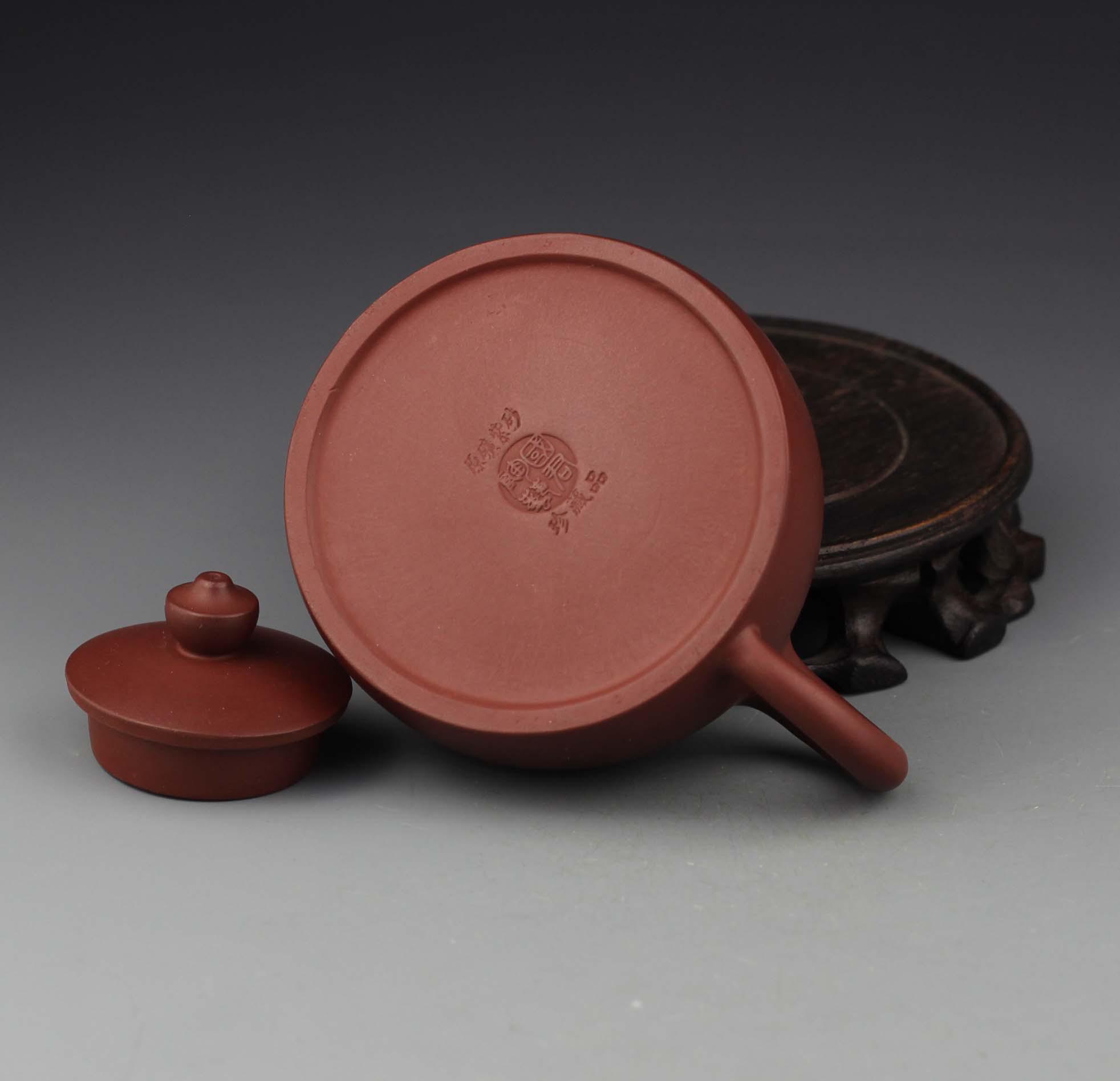 宜兴紫砂壶周国君原矿鸡血红泥半月壶附作者保真证书及作品照片