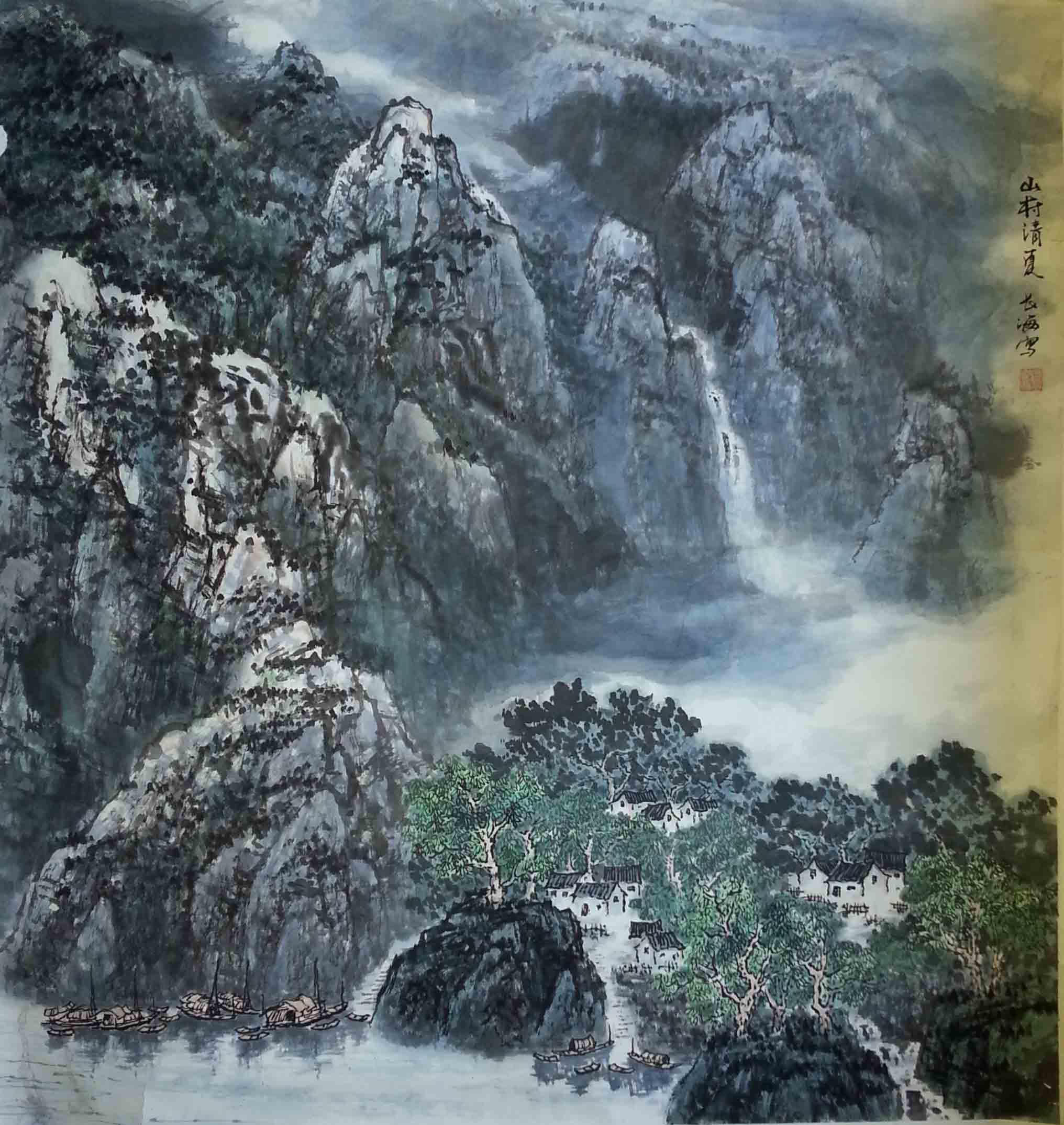 羽桐轩名家字画书画中国画山水画六尺斗方景长海山水