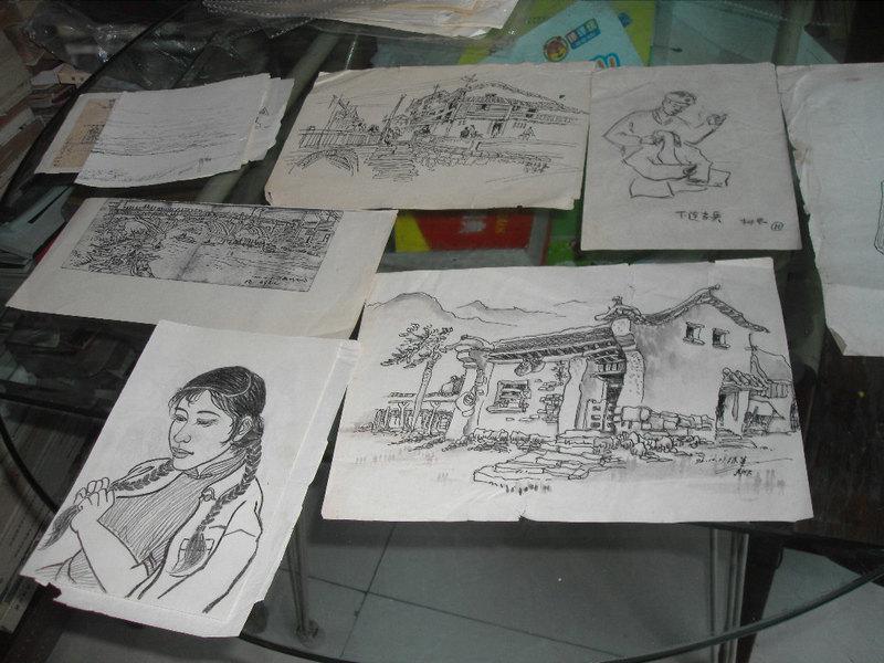 (耕夫)七十年代创作的一批钢笔画原作12张问世合售(有在部队创作的,有