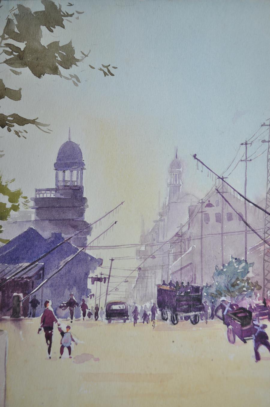 【金雪尘】50年代 上海街景写生 水彩画 保真