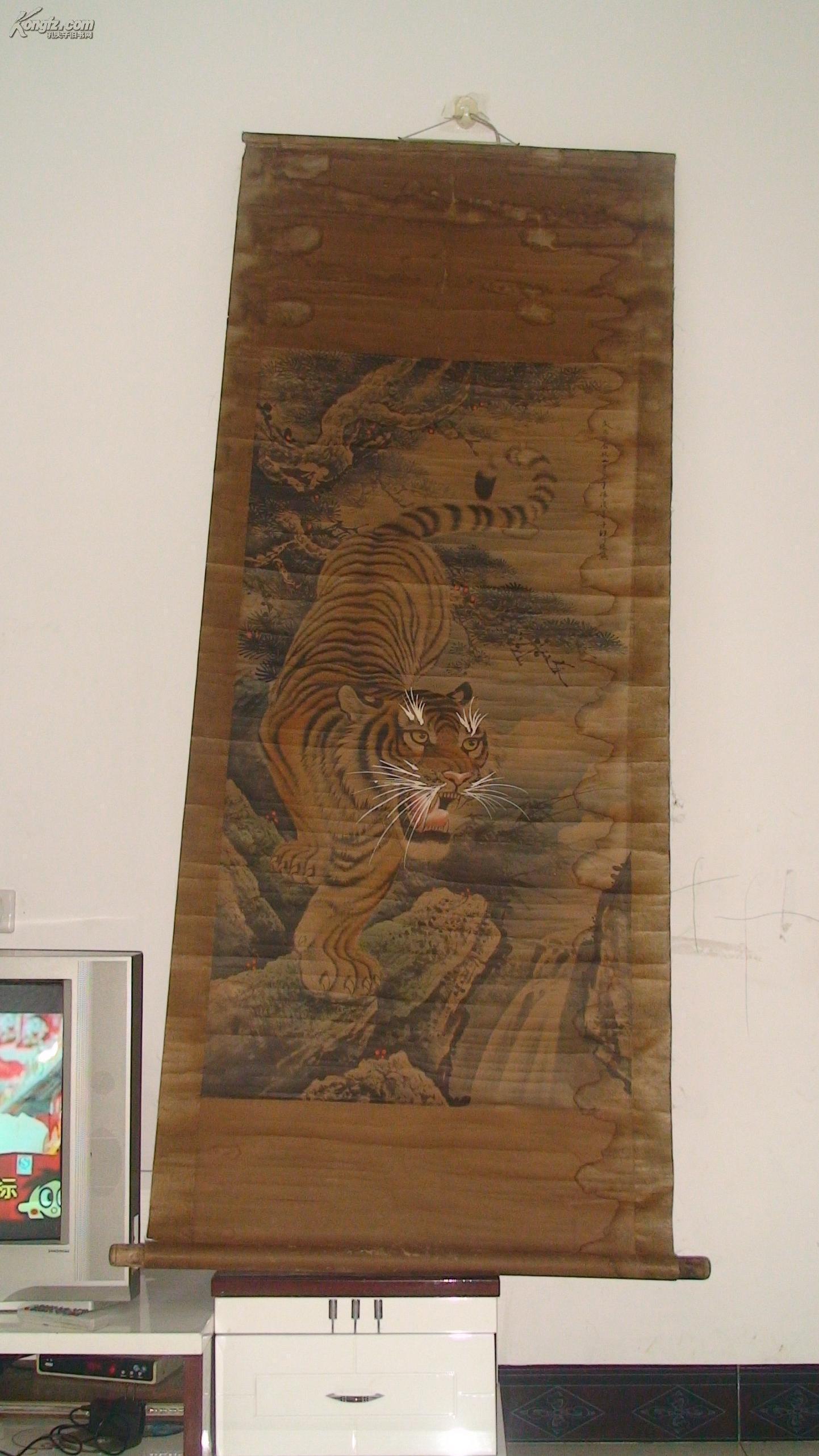 旧画------"老虎" 国画 1 副. 188 * 75cm. 立轴