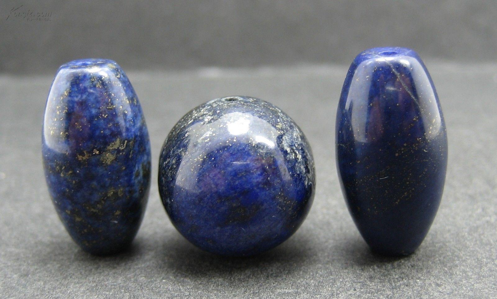 古代西藏真正3颗圆形卵圆形青金石75n海外回流保真
