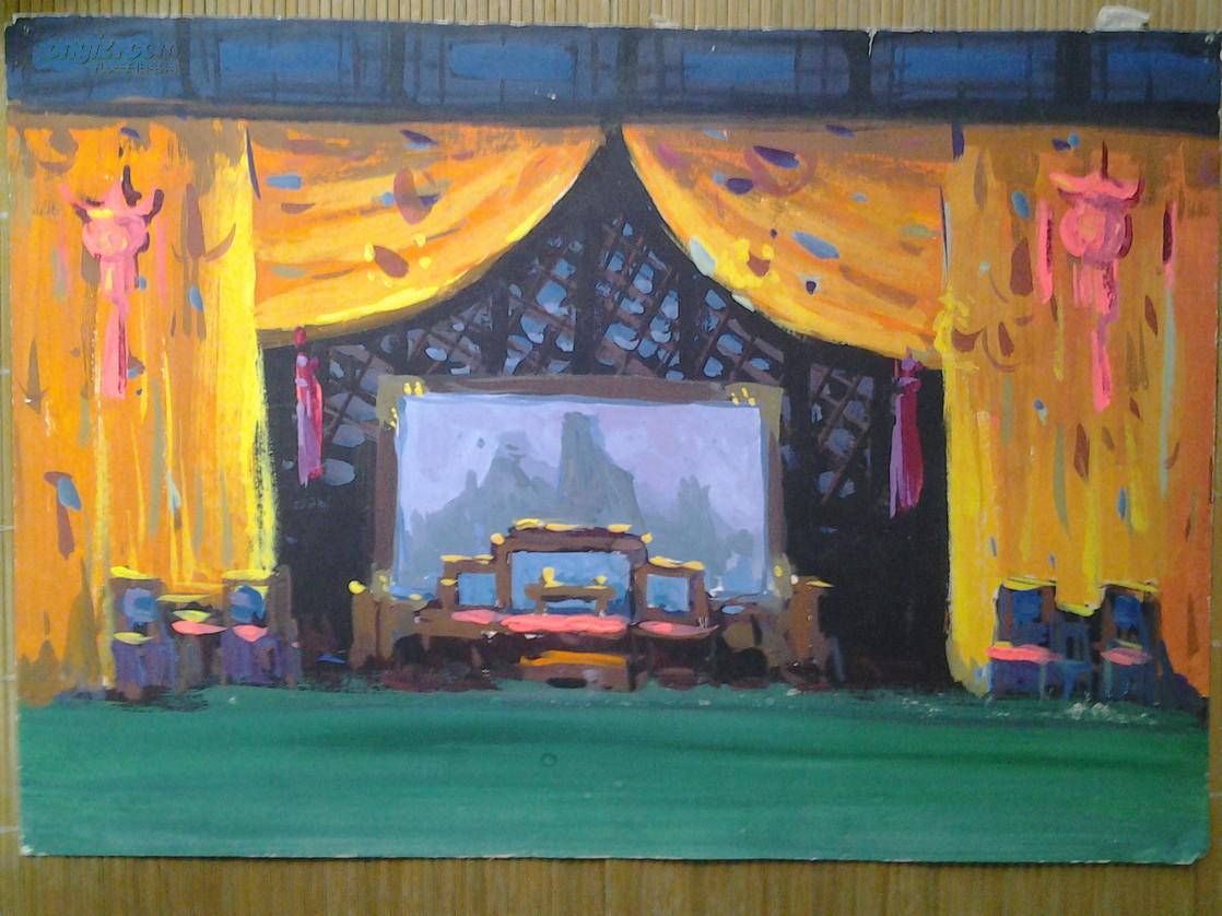 陕西歌舞剧院流出:老水粉舞台布景画8(画得好.