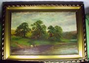 乔治·科尔, 1873年油画,林溪小憩, 英国19世纪名画家George Cole, 装裱镶框