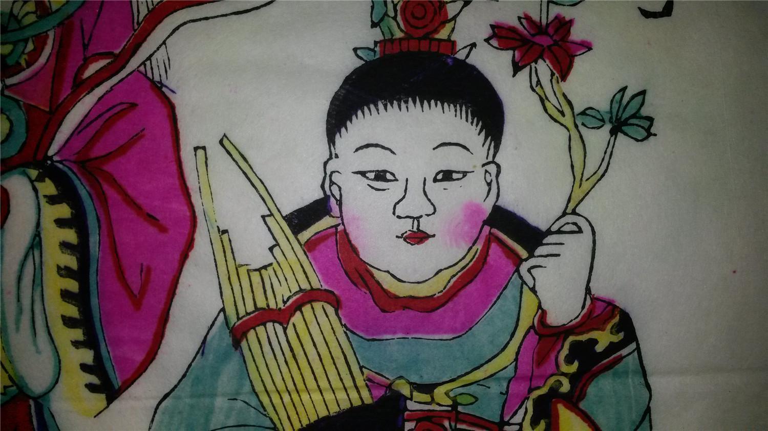 值得收藏*清版80年代印木刻木版年画版画*连生贵子 拍品编号