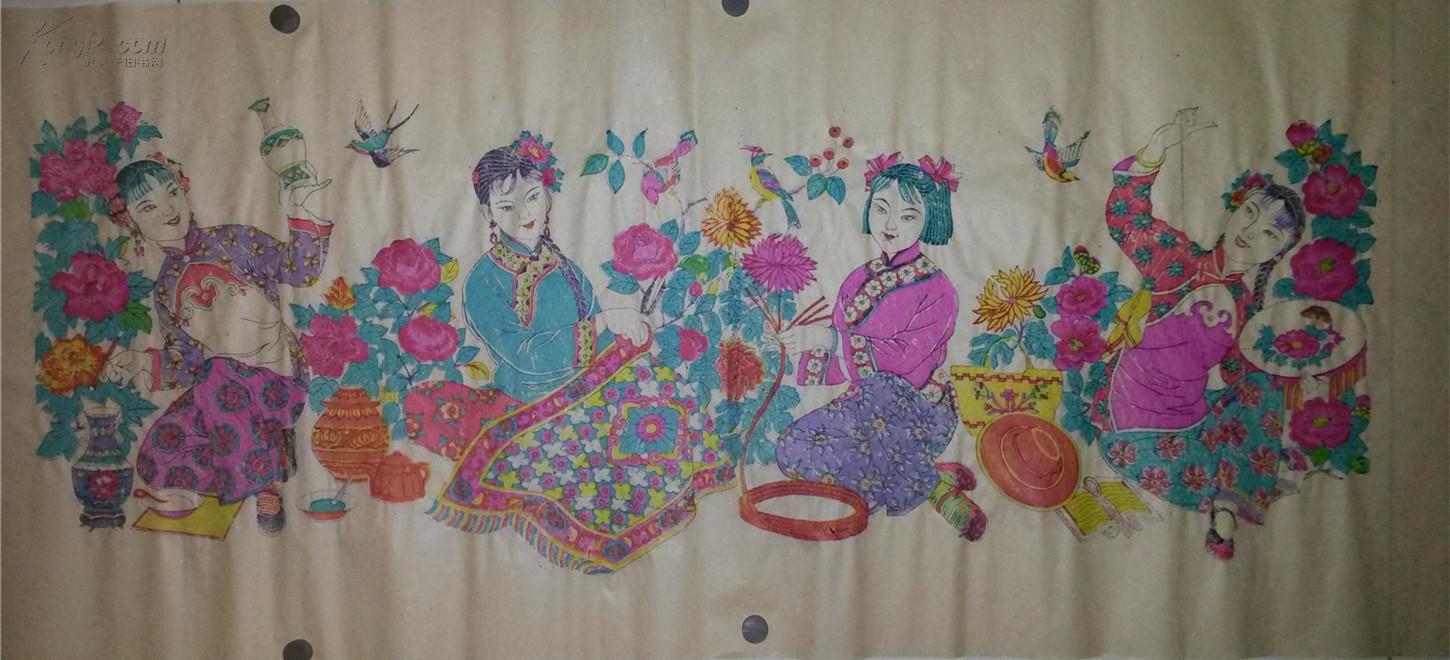 杨家埠木刻木版年画版画创新巨作!名家作品*四美图*99*44cm