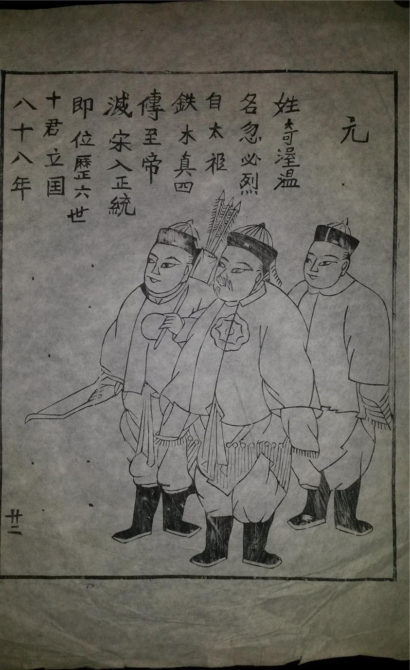 名家早期老木刻木版年画版画*历代帝王图之元朝*值得收藏