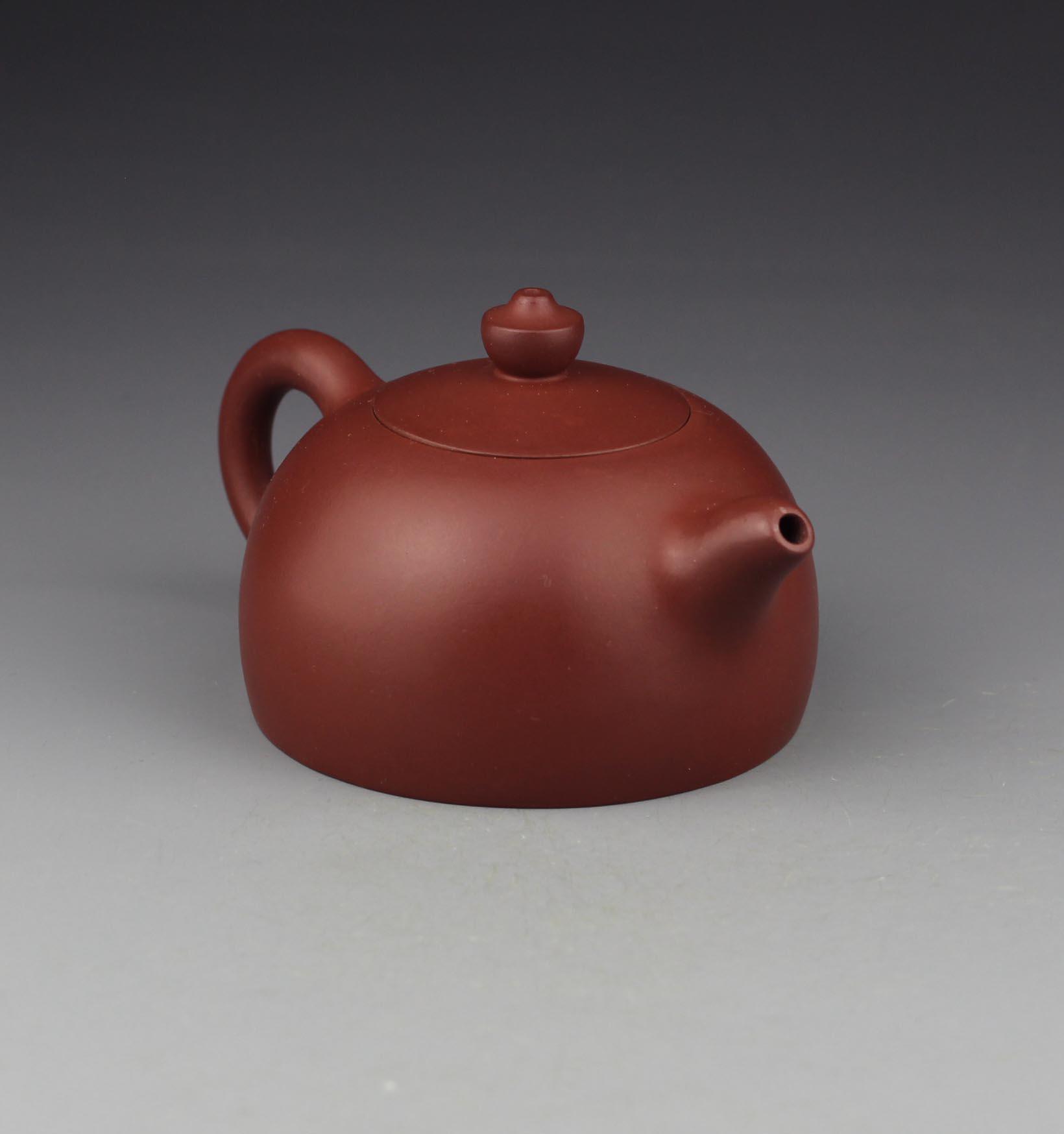 宜兴紫砂壶周国君原矿鸡血红泥半月壶附作者保真证书及作品照片