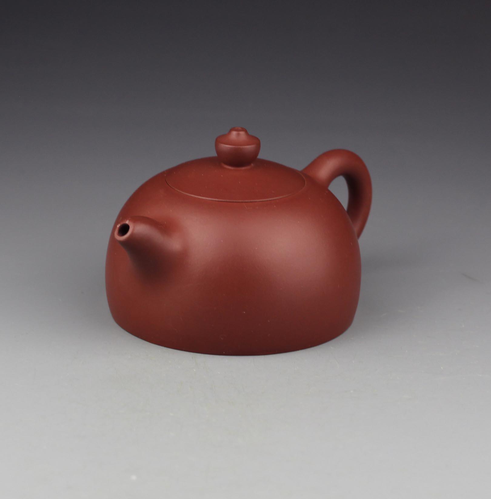 宜兴紫砂壶周国君原矿鸡血红泥半月壶附作者保真证书及作品照片