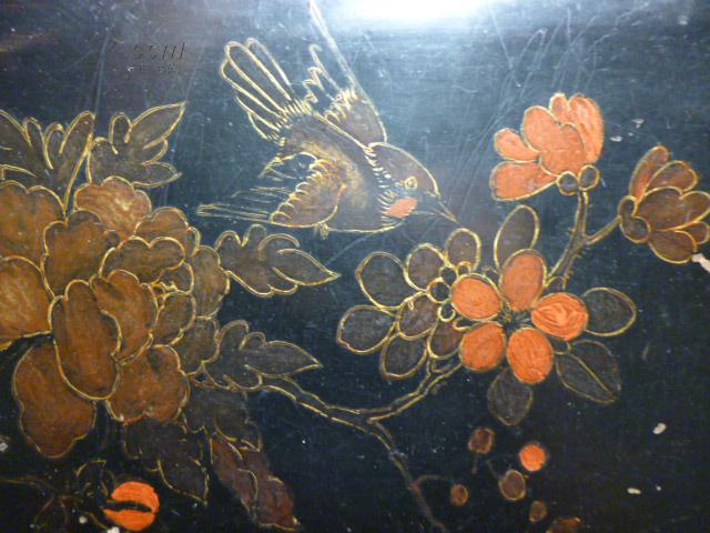 民国描金花鸟楠木漆画三屏