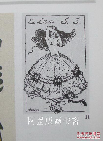 德国早期线刻版藏书票裸女裙下的痴汉