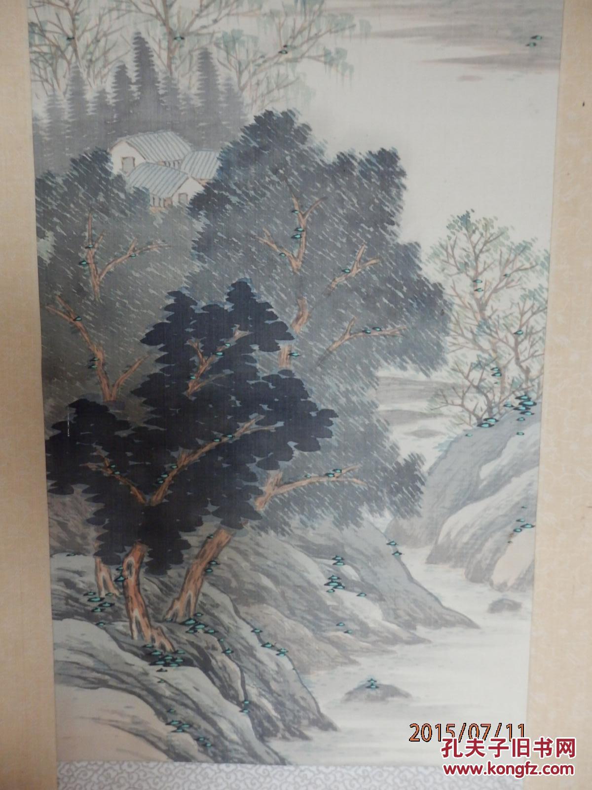 民国竹云山人绢本精工《江山清趣》青绿山水立轴一幅!