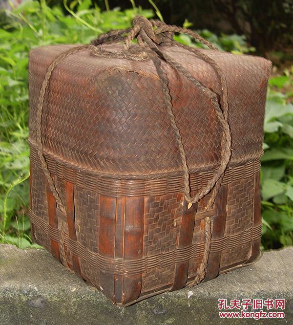 清代安化当地存放或运输茶叶竹编茶箩筐长23cm宽23cm高27cm