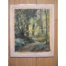 英国早期水彩画A.E.B -Mid 20th Century Watercolour Forest Path