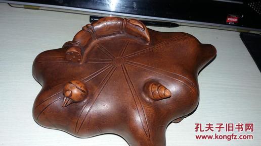 荷叶青蛙紫砂笔洗【紫砂大师陈鸣远制;造型美观;紫砂纯正;包浆自然】