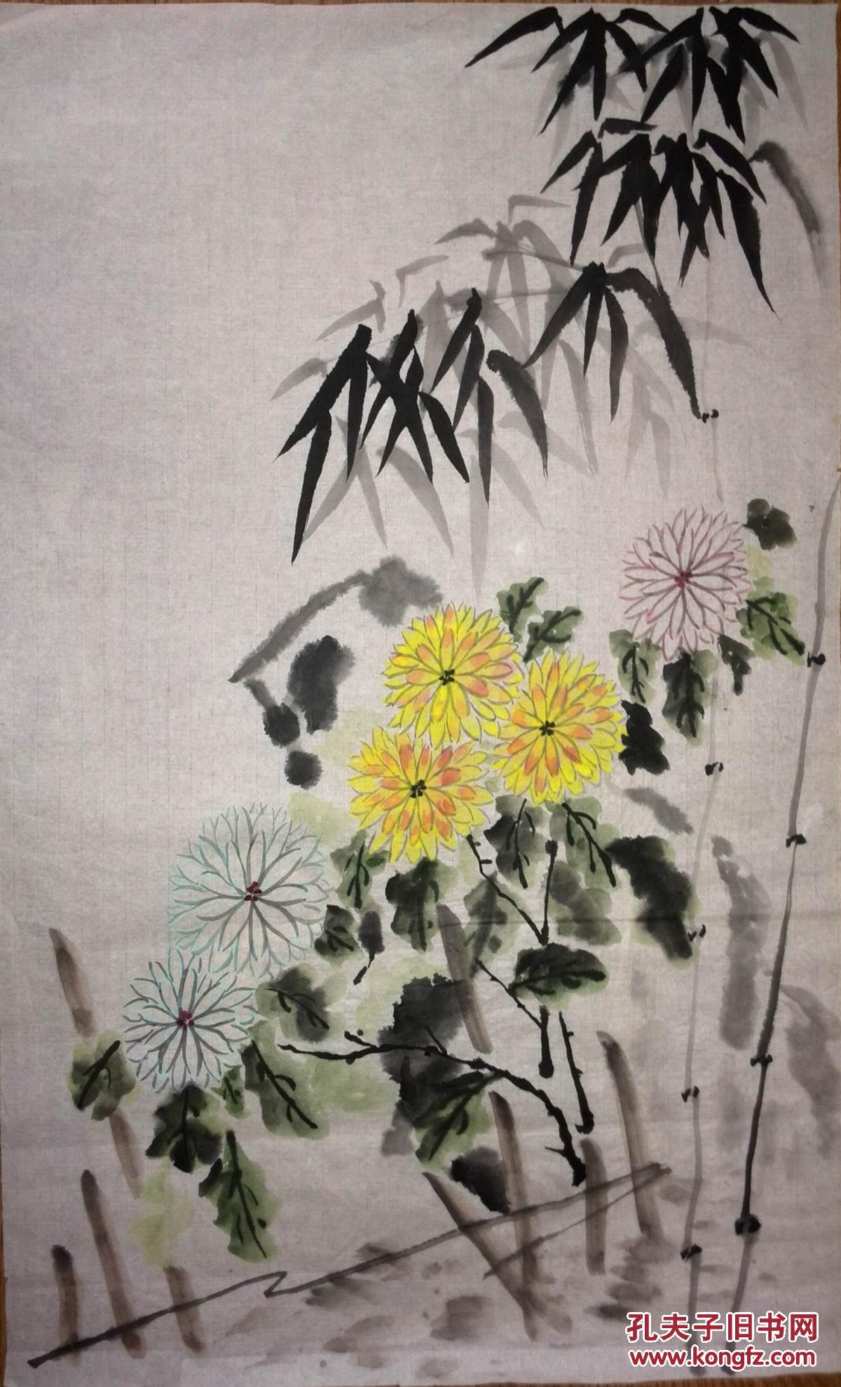 手绘真迹国画:无款《竹菊》