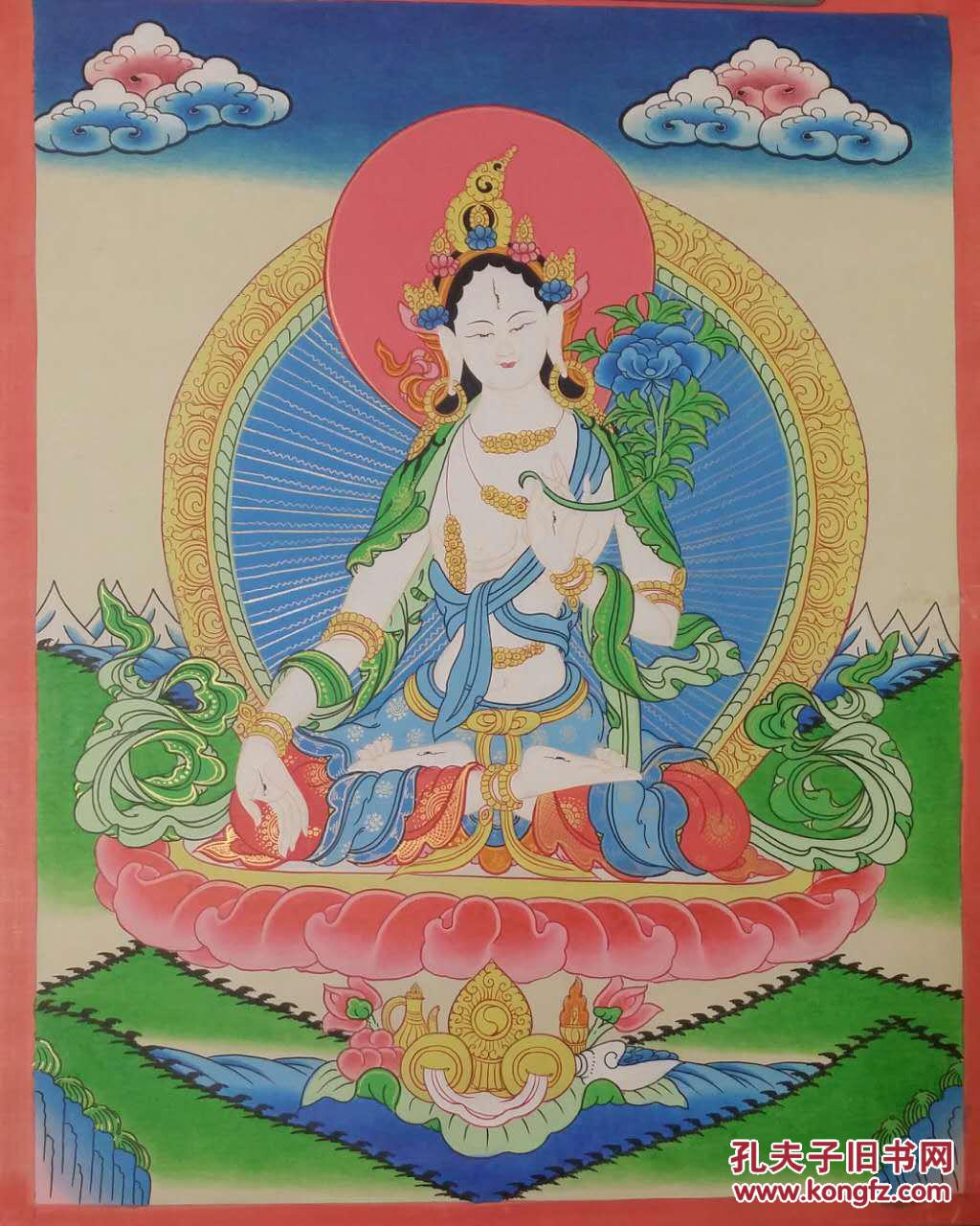 推荐唐卡白度母不丹王国唐卡绘画师纯手绘画精品品金线勾描画心未装裱