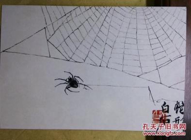 齐白石书法绘画作品集锦--晚年书画作品蜘蛛网工笔草虫画-- 明信片1张