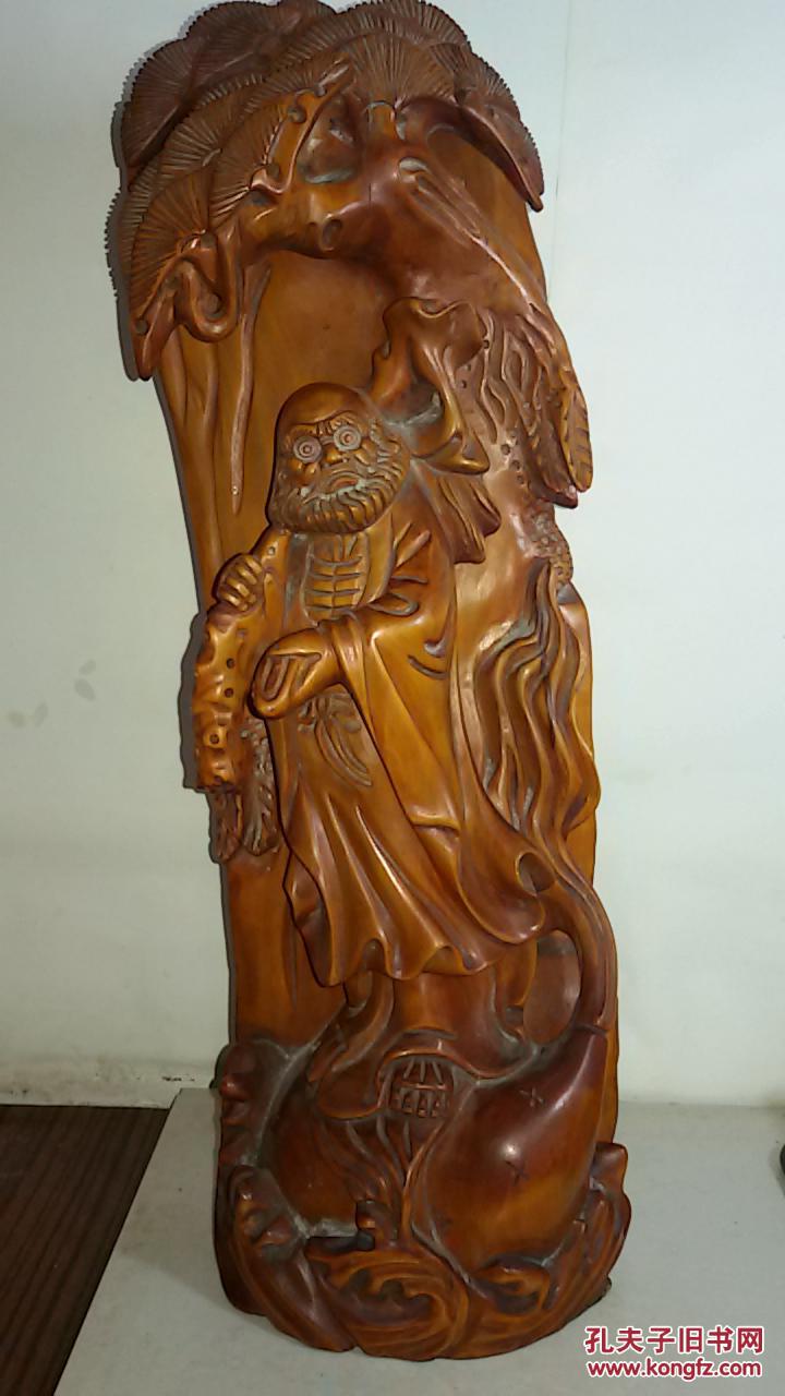 老黄杨木雕刻人物 达摩像 【长15宽10高46】 拍品编号:18586774