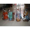 红色官窑老厂货雕塑瓷：家庭摆设粉彩人物“文人四爱”瓷雕一套四个