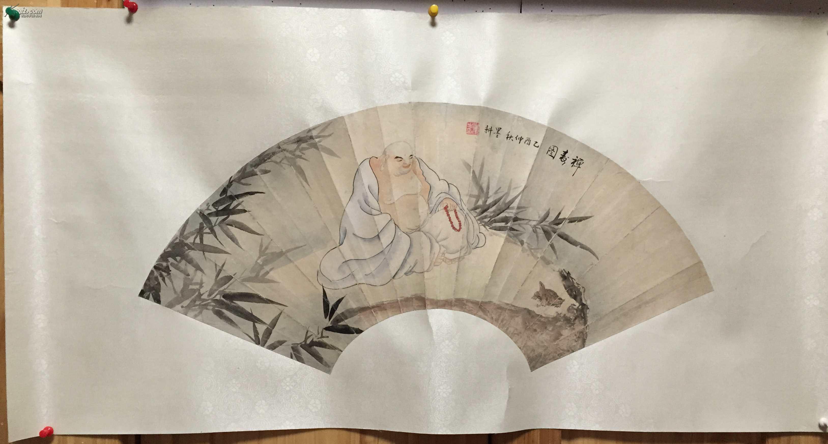 倪田 扇面"禅寿图" 最长:56最短:20高26