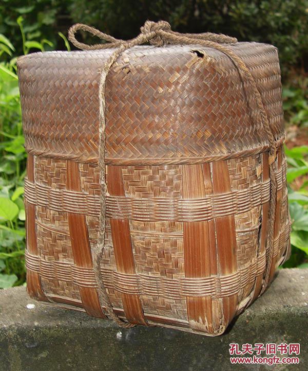 清代安化当地存放或运输茶叶竹编茶箩筐长26cm宽26cm高29cm