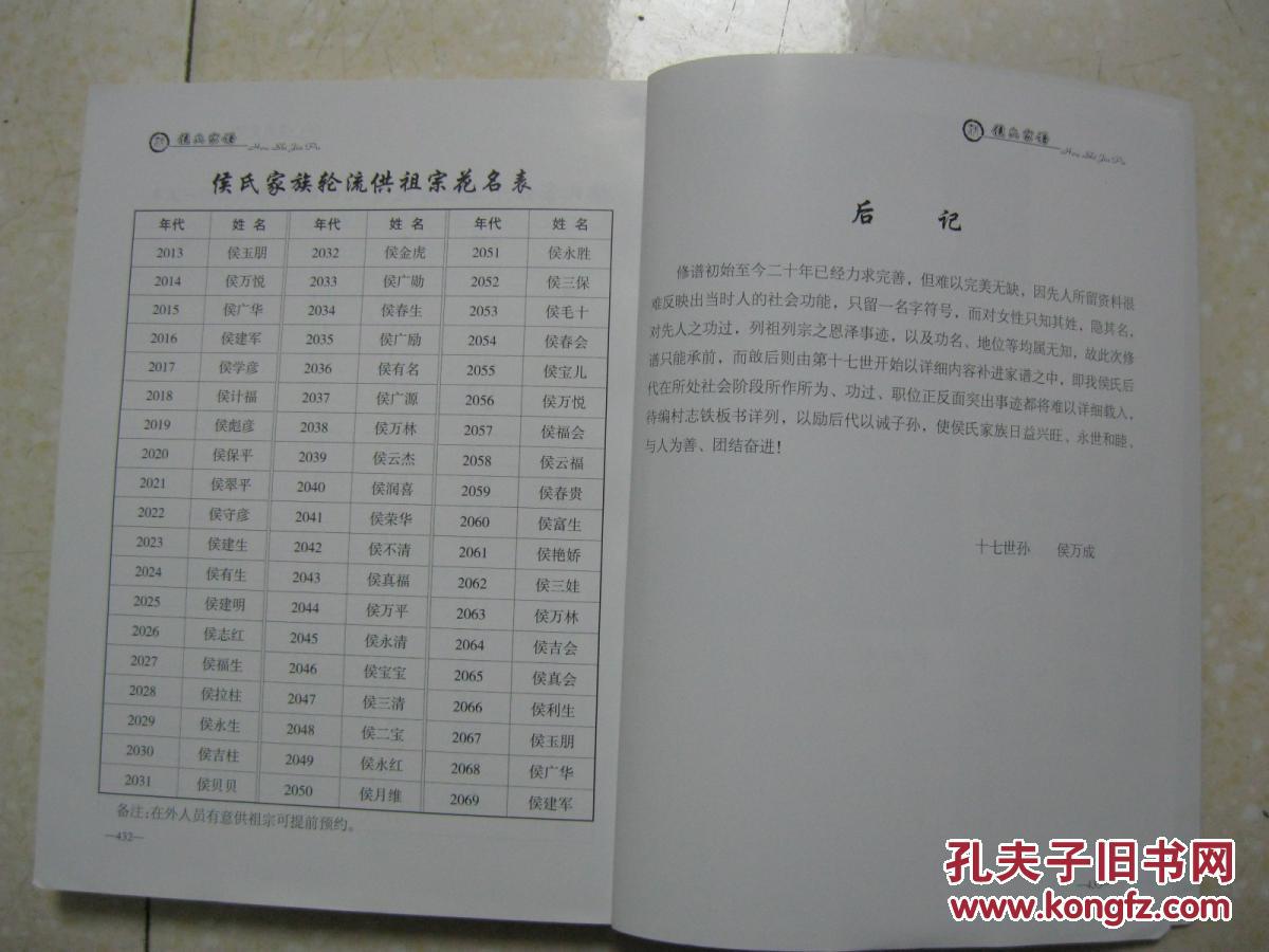 侯氏家谱山西省太原市小店区小店街道温家堡村一带侯氏始祖晋哀侯