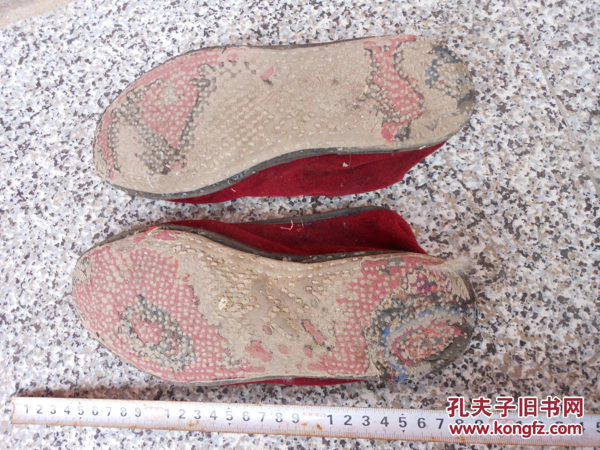 旧鞋女布鞋女士一带鞋纯布鞋布底平绒红色25厘米40码黄土高原婆姨穿过