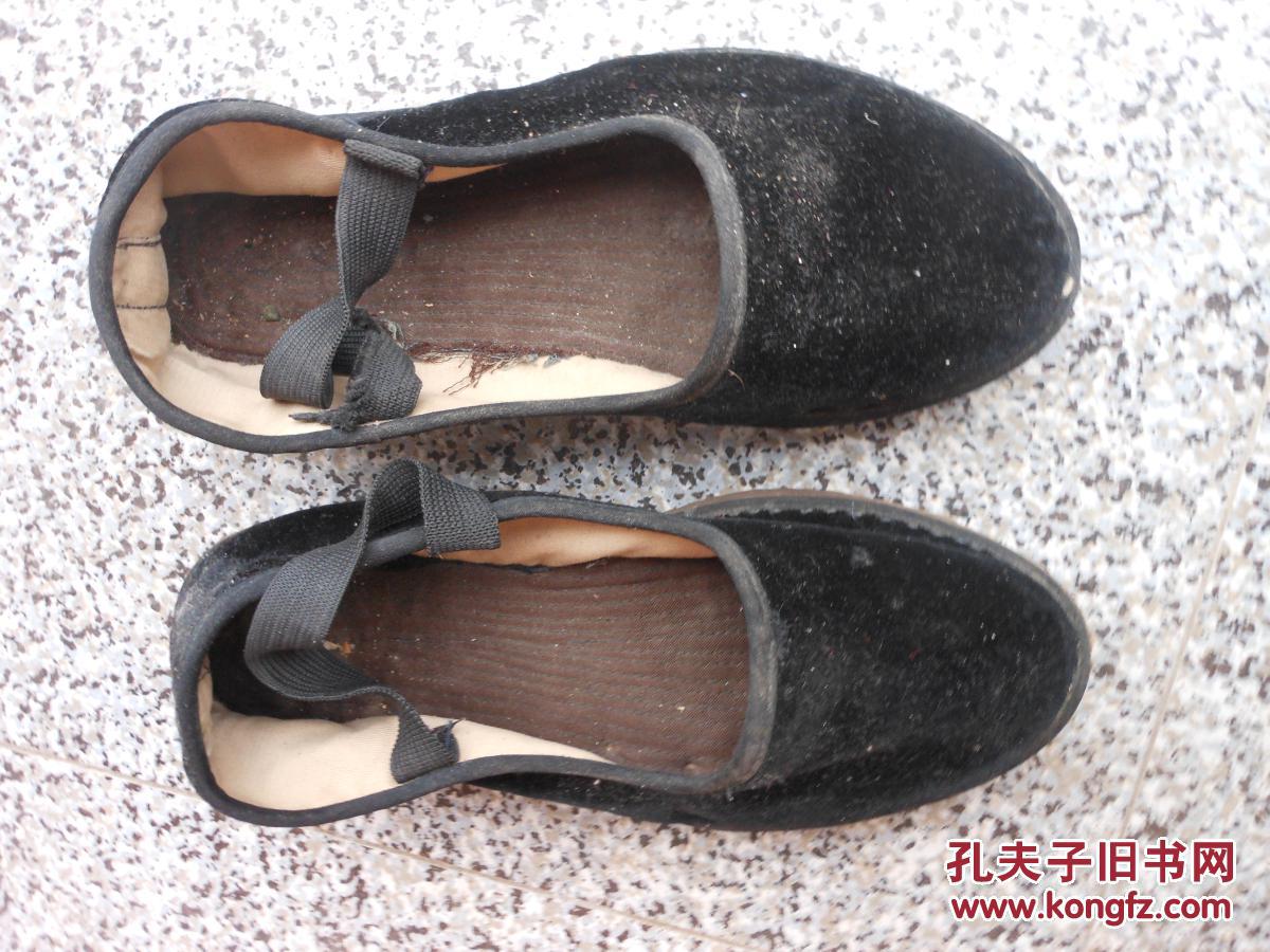 旧鞋女布鞋;女式一带鞋纯布鞋布底平绒黑色25厘米40码{黄土高原婆姨