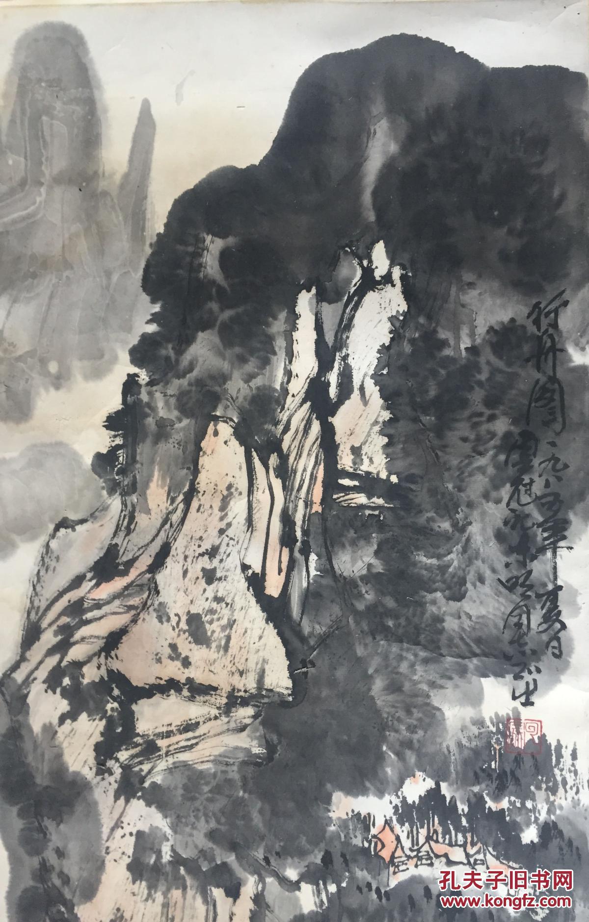 吴云冠山水立轴 老庄老裱