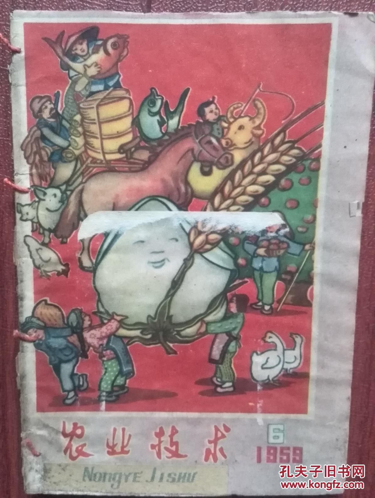 农业知识(北京)1959年第6期封面大跃进宣传画《农林牧副渔全面大跃进