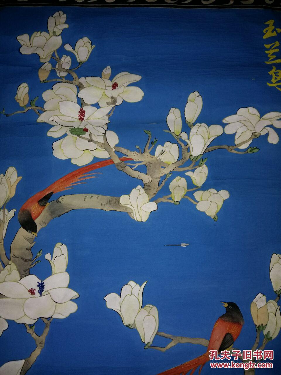 画家刘玮画《玉兰鸟》重彩.