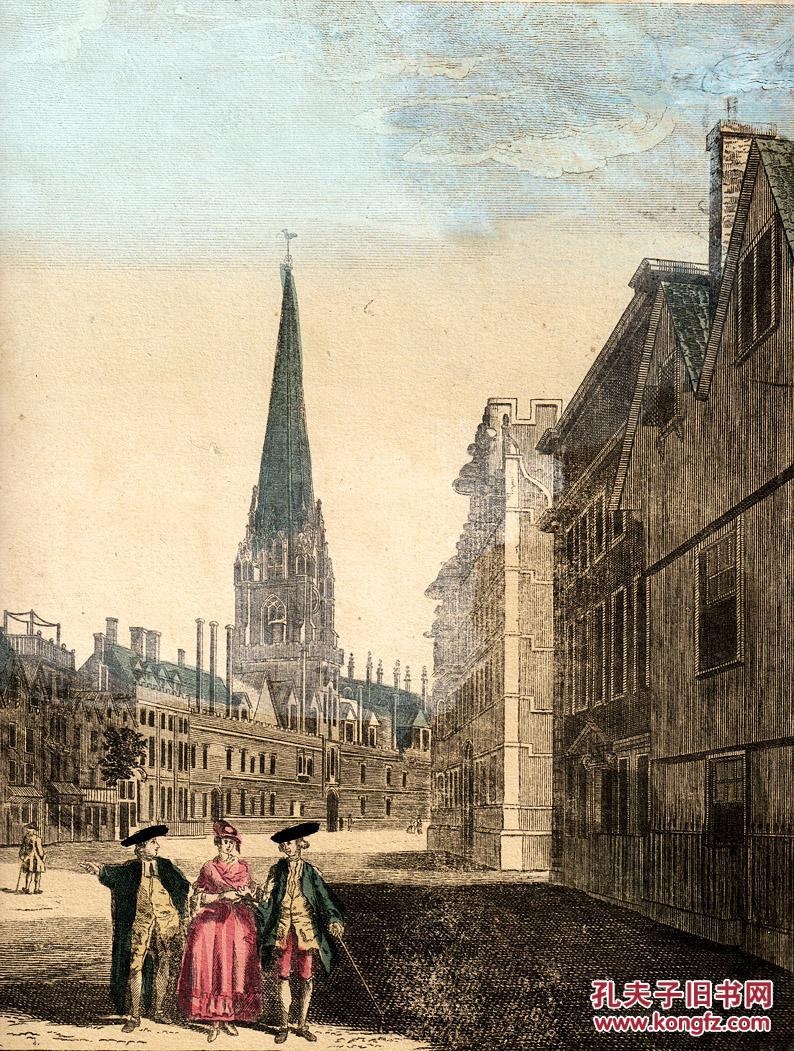 1770年手工上色铜版画牛津大学王后学院让弗朗索瓦多蒙463328cm