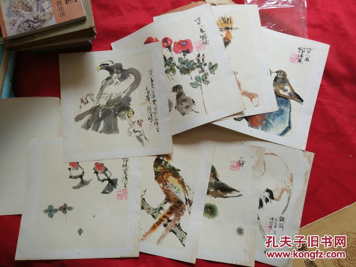 程十发花鸟册(12开,79年1版1印,8幅画全)品如图