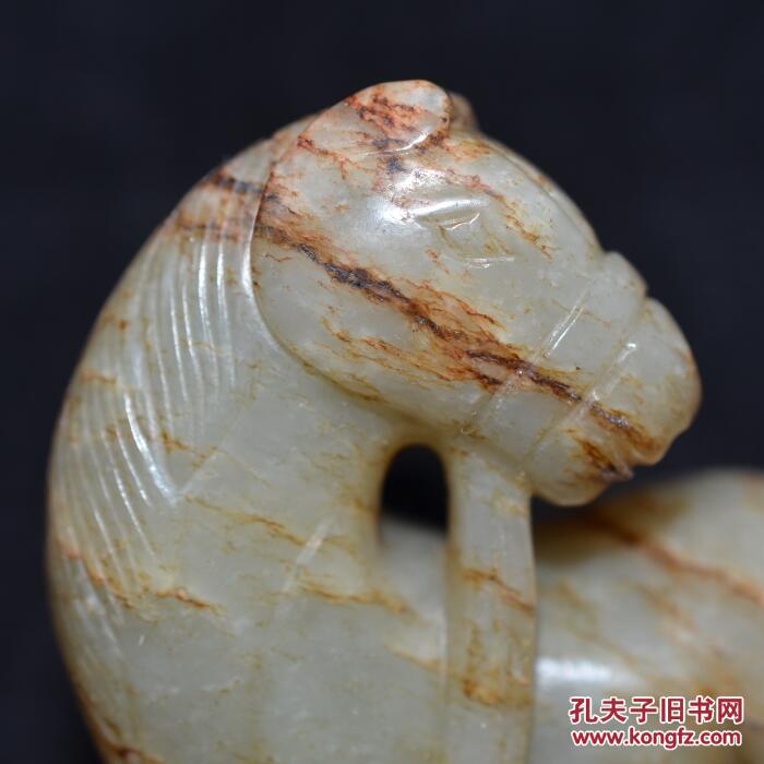 宋代古玩古玉老玉 和田玉籽料沁色老件玉马 摆件