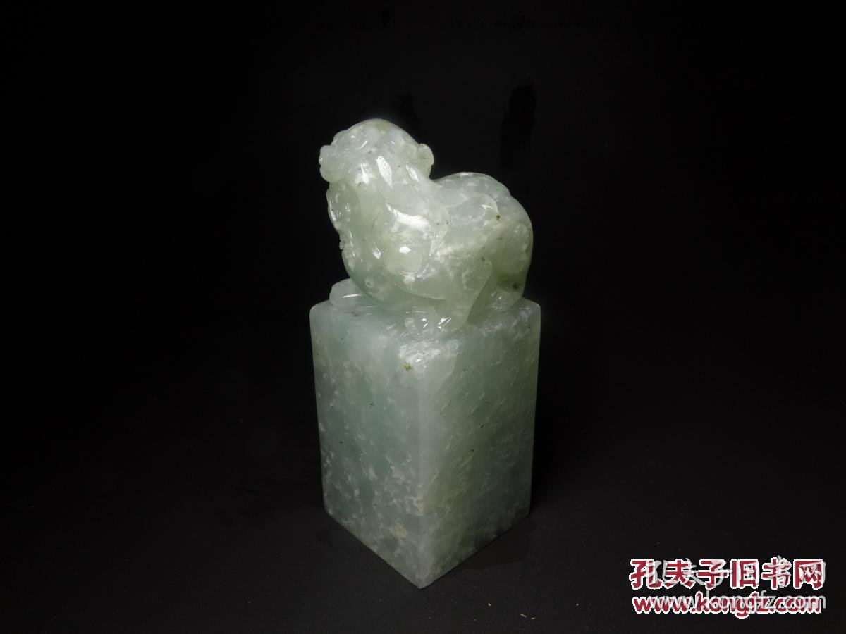 寿山石坑头结晶天蓝冻石【瑞兽】钮印章 罕见珍品 惊现孔网 寓意枷殚