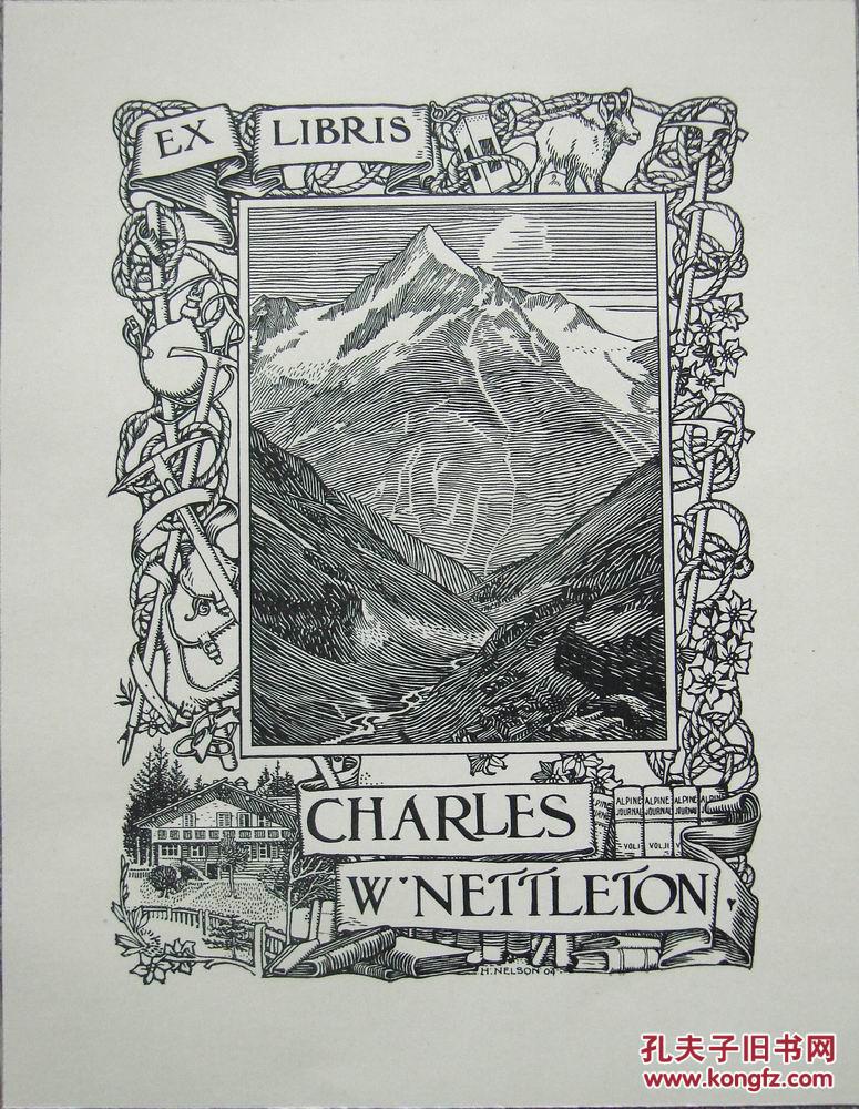 h.nelson"线刻藏书票—《山峰》1904