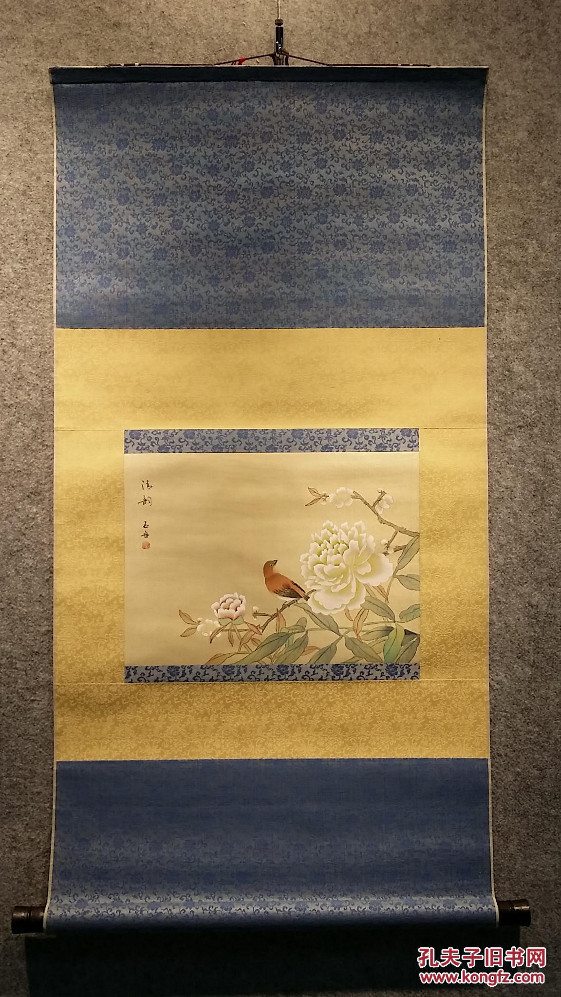 8677绢本名家石舟款手绘工笔花鸟装裱精美