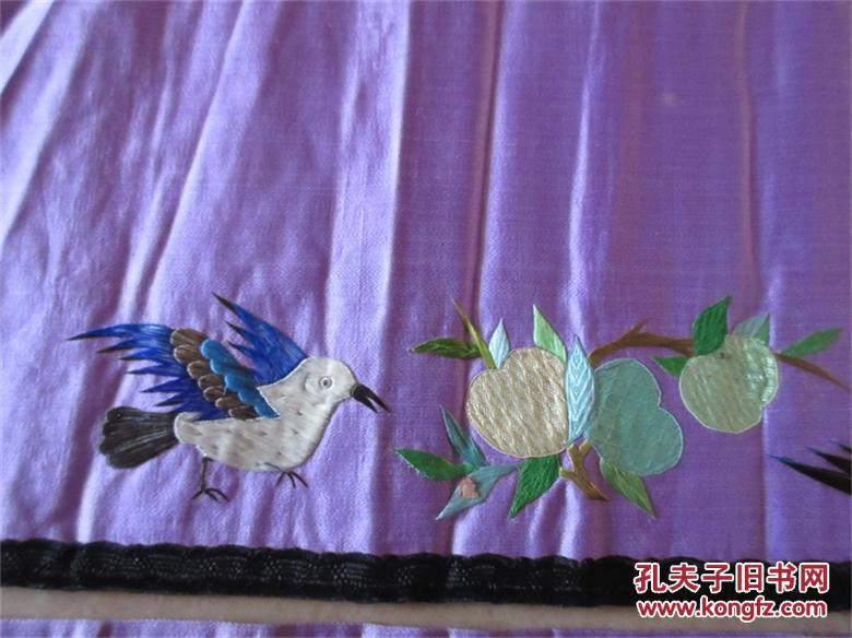 民国绣工精美鸽子苹果吉祥图老刺绣品绣片一对包老怀旧收藏老民俗