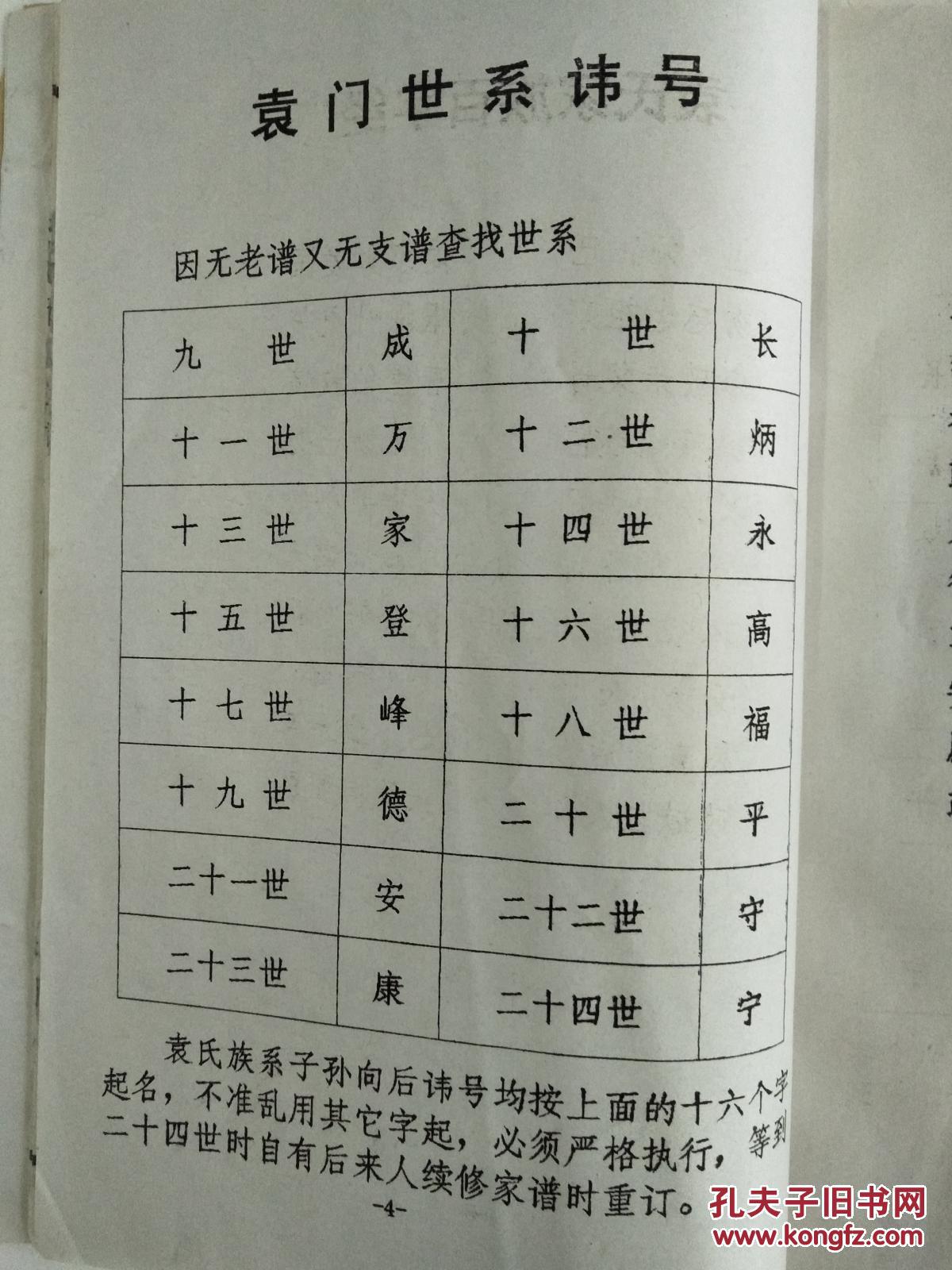 提供资料信息服务袁氏家谱汝南堂盐城上冈支16开50页2001年版本