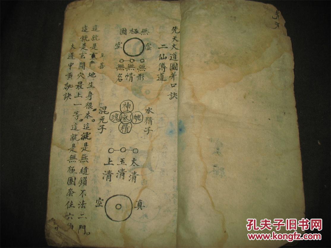 道家内丹法书清代孤版抄本《先天大道真传灵宝图诀》一册全玄秘绘图