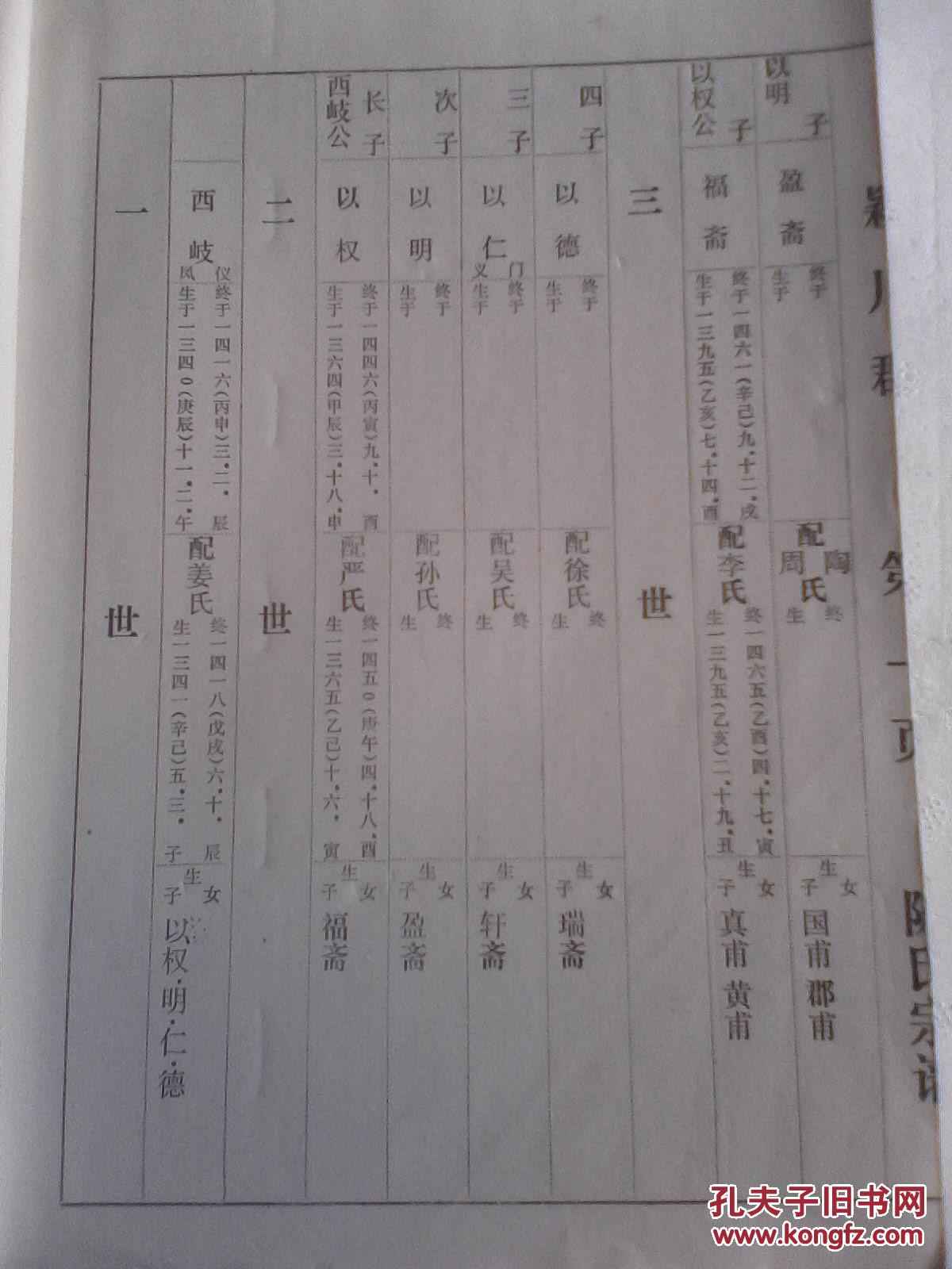 复印件陈氏宗谱颍川郡阜宁庙湾西岐公支16开262页1989年版本