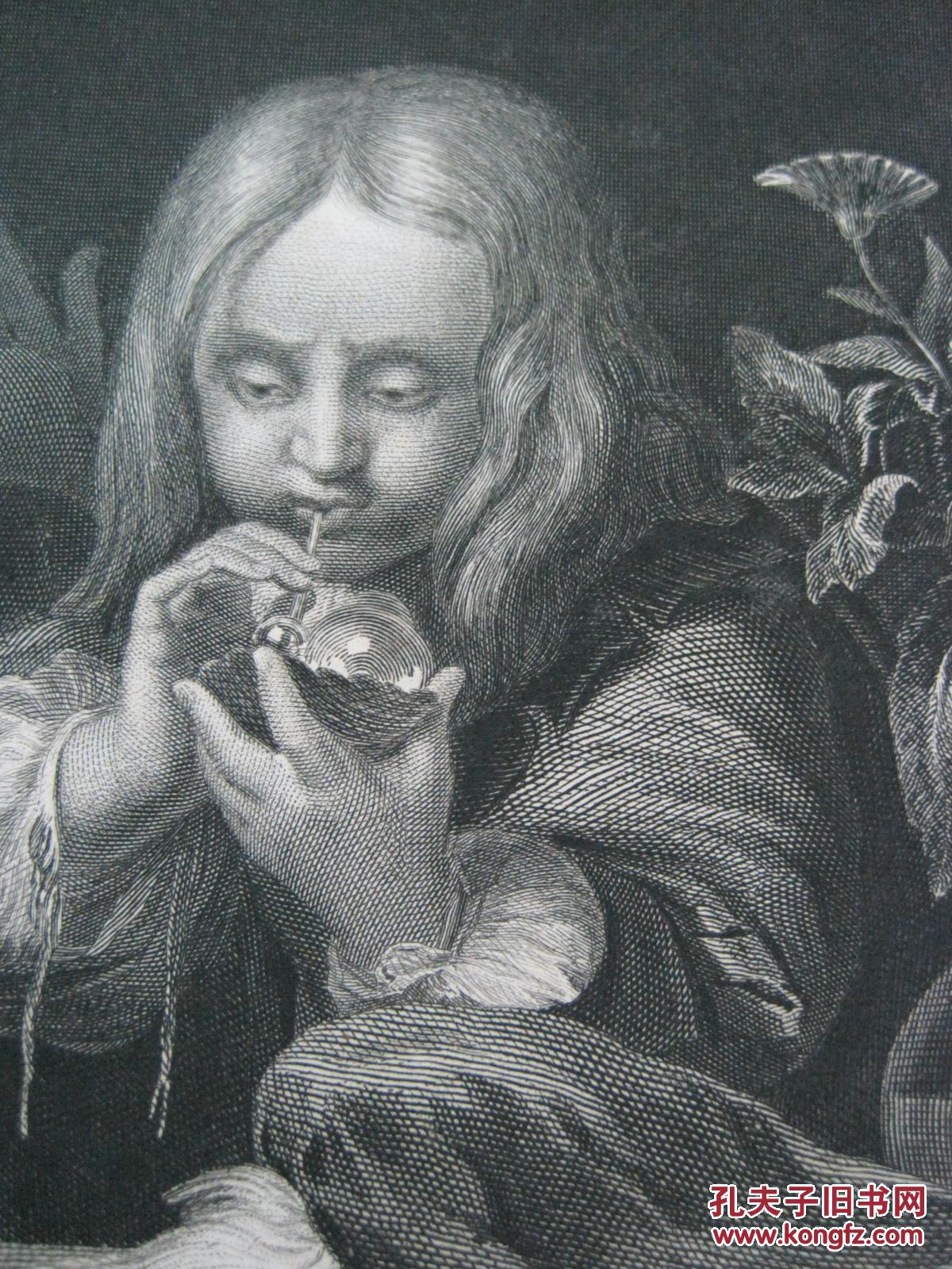 1857年 钢版画 手工雕刻 版画 《blowing bubbles》