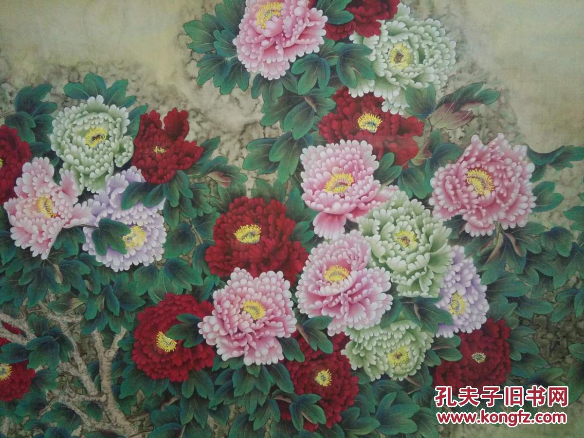 国画精品丈二工笔花鸟牡丹中国书画协会会员35米1米左右