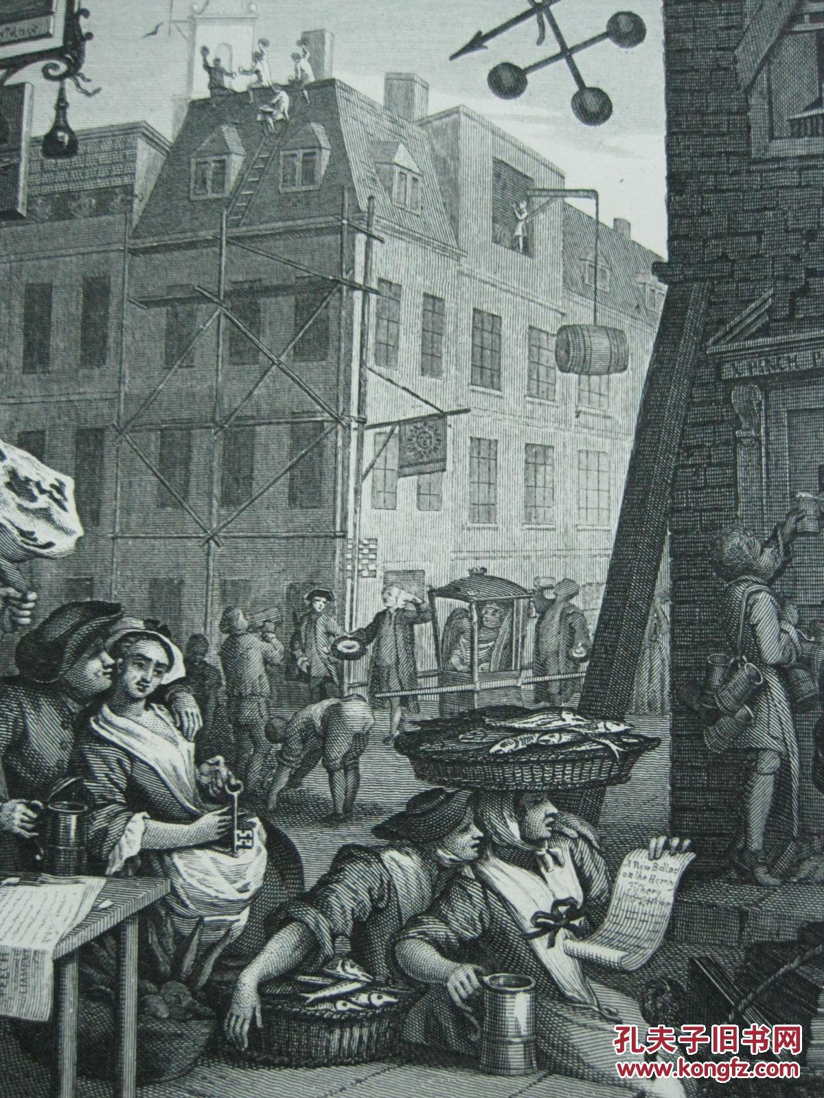 十九世纪 威廉·荷加斯 钢版画《啤酒街》和《杜松子酒巷》组画全1套2