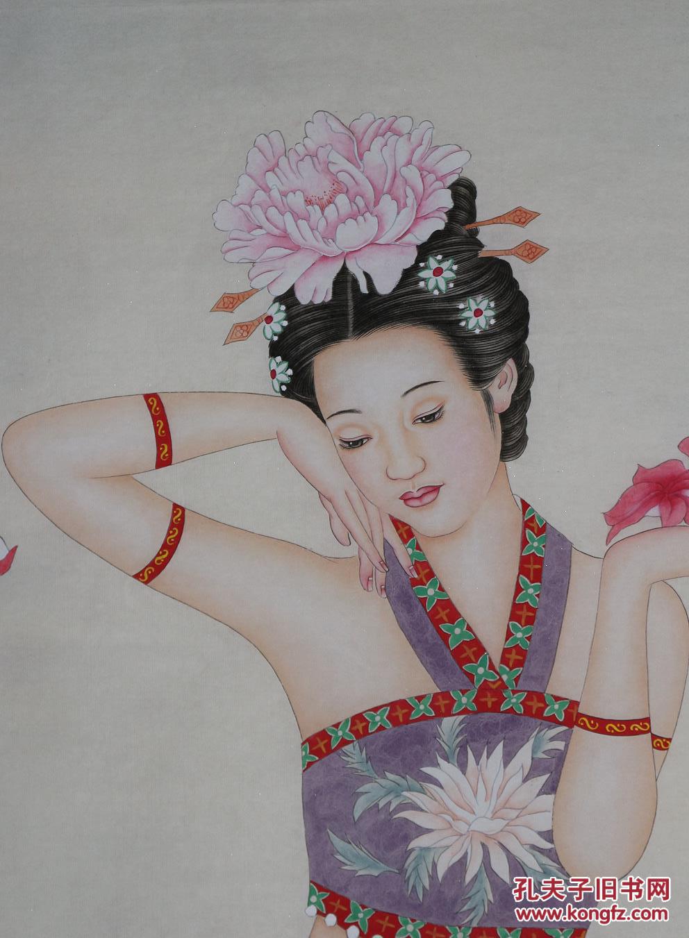 国家一级美术师山东书画协会理事孙老师纯手绘四尺美女花语