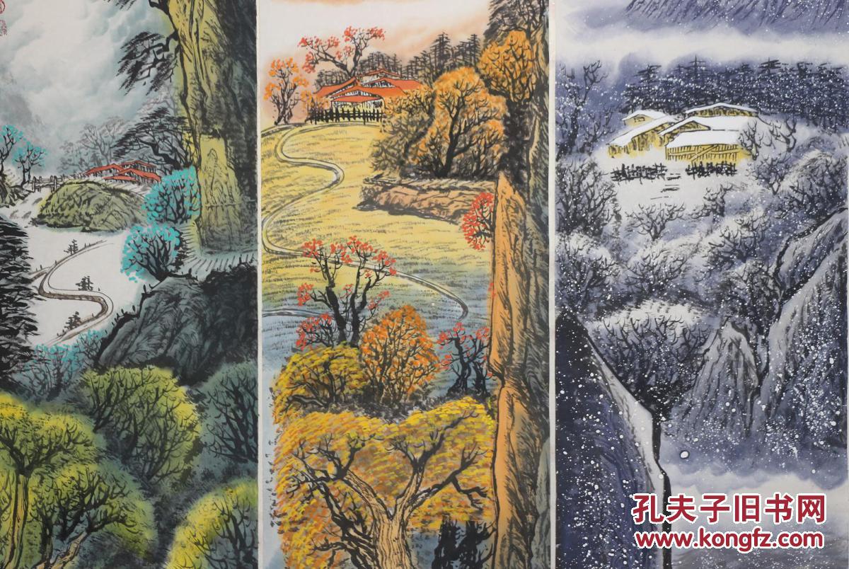 著名山水画家胡老师纯手绘四尺春夏秋冬四条屏